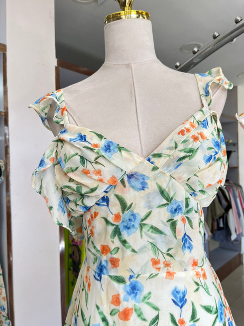 Summer Floral Print Slit Long Dresses
